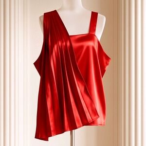 Ashley Stewart 24 Red Satin Pleated One Shoulder Top‎ Plus Size 24 Elegant NWT